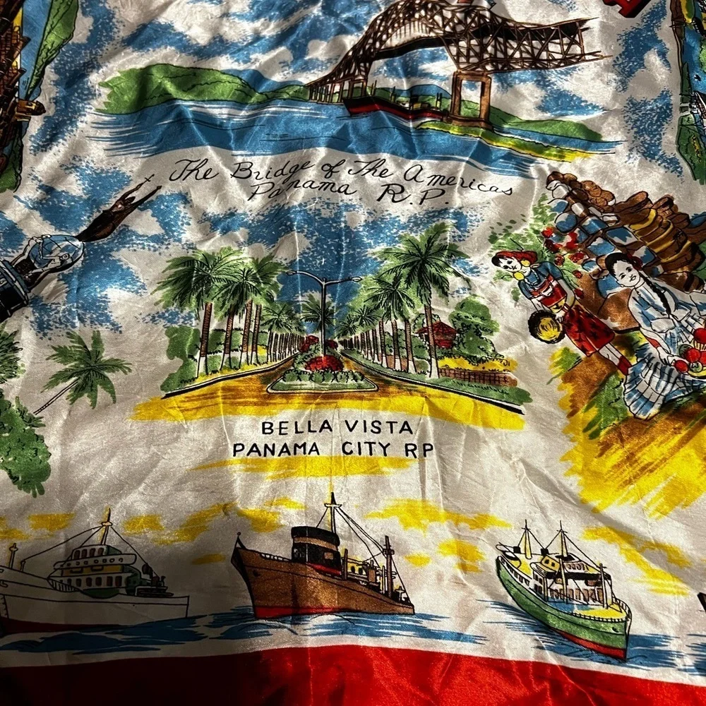 Vintage Souvenir of Panama Rayon Scarf